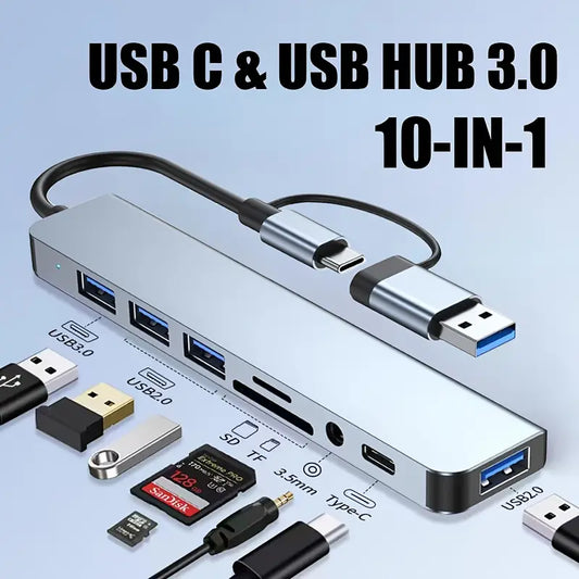 Hub Multifunción 8 en 2 – USB-C, USB 3.0, Lector SD, Audio y Más