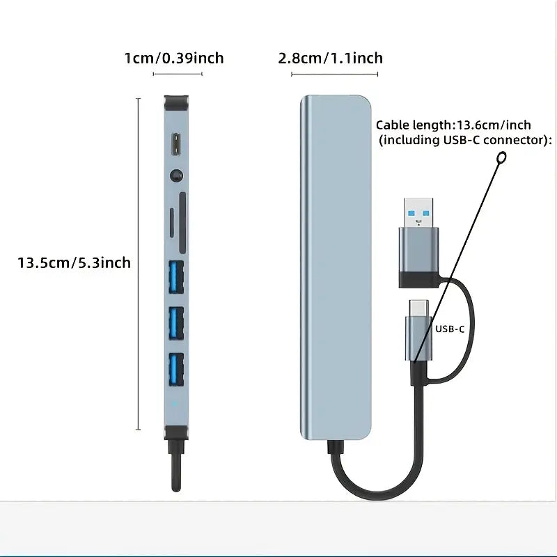 Hub Multifunción 8 en 2 – USB-C, USB 3.0, Lector SD, Audio y Más