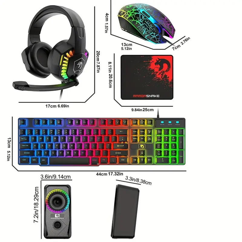 Pack GAMER Mouse+Teclado+Auriculares+Parlantes+Alfombra para el mouse.